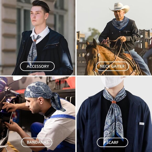 ⚡Men D-Blue Necktie 27.5 Inches Cowboy Scarves Pocket Square Silk Bandanas - Picture 8 of 8